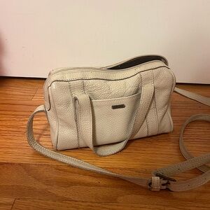 White Leather Crossbody Bag with Pocket Detail
